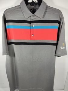 FootJoy FJ Golf Polo Shirt Men's Med Gray Striped Logo on Sleeve EUC